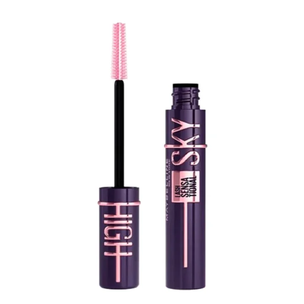 Tube prune de mascara Maybelline Sky High teinte Cherry Sky et brosse rose