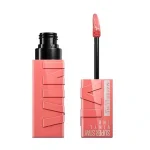 Tube rose pêche Maybelline Super Stay Vinyl Ink et applicateur flèche