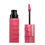 Tube rose framboise Maybelline Super Stay Vinyl Ink et applicateur flèche