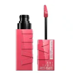 Tube rose corail Maybelline Super Stay Vinyl Ink et applicateur flèche