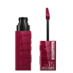 Tube rouge bordeaux Maybelline Super Stay Vinyl Ink et applicateur flèche