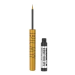 Flacon doré Maybelline Tattoo Liner Play, pinceau fin et bouchon noir