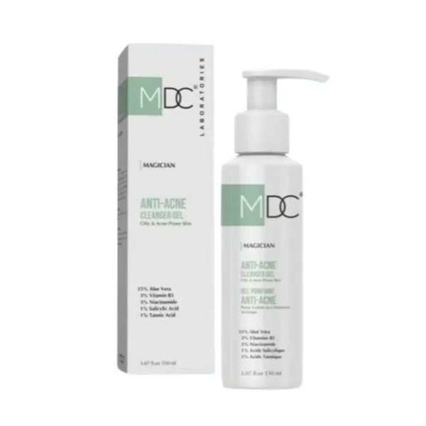 Flacon pompe et étui vert MDC Magician Anti-Acne Cleanser Gel 150 ml
