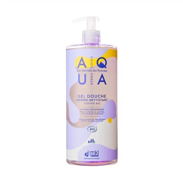 Flacon pompe rosé MKL Aqua gel de douche dermo-nettoyant bio 1L