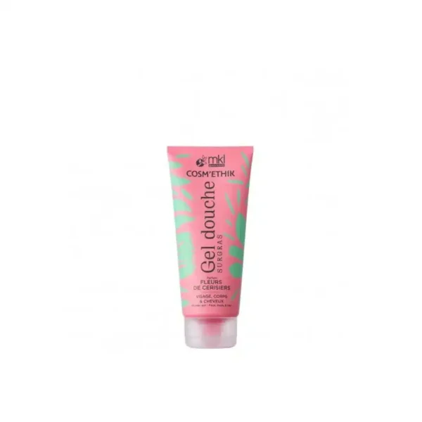 Tube rose gel douche surgras Cosm'ethik parfum fleurs de cerisiers, feuillage vert