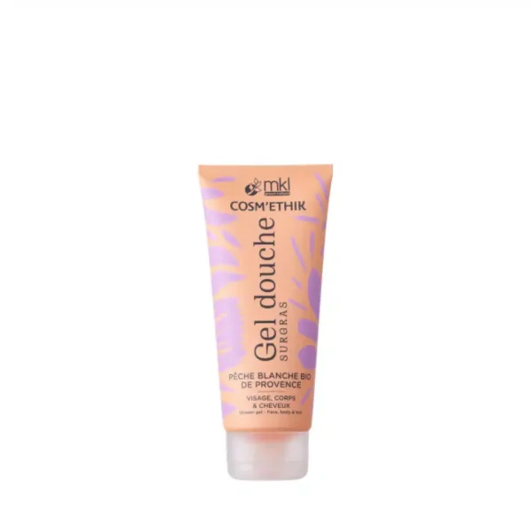 Tube orange MKL Cosm'ethik gel douche pêche blanche bio de Provence 200 ml