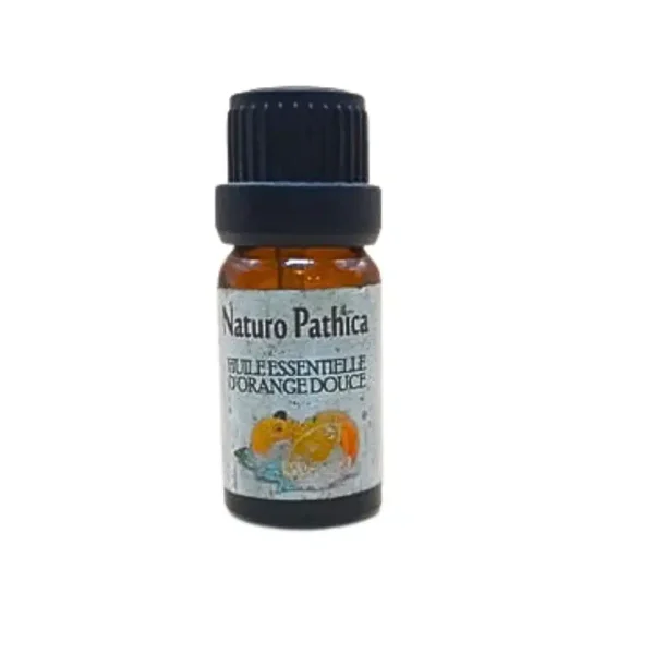 Flacon verre ambré 10 ml huile essentielle orange douce, fruit illustré