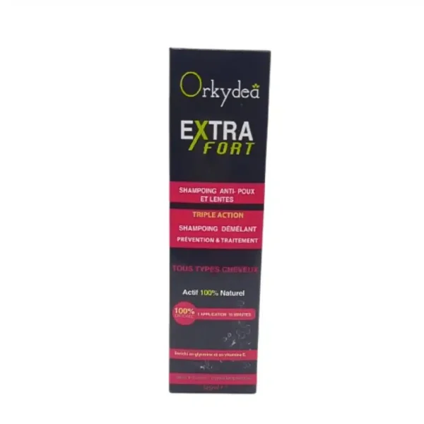 Étui noir et rose Orkydea Extra Fort shampooing anti-poux 125 ml