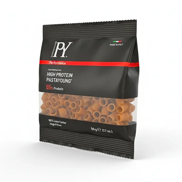 Petit sachet noir de tubitti Pasta Young à 55 % de protéines