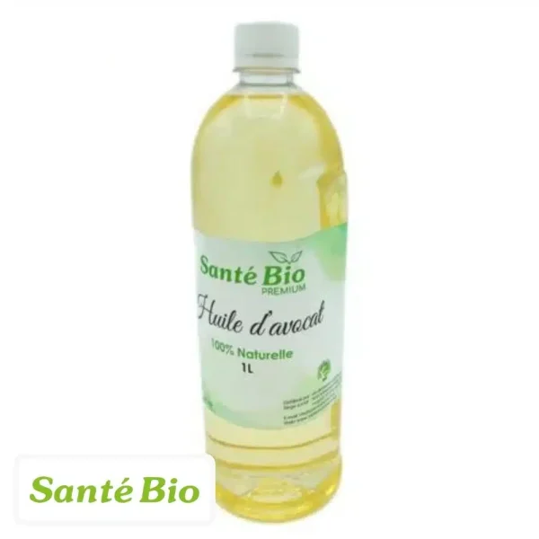 Bouteille transparente d'un litre d'huile d'avocat Santé Bio Premium