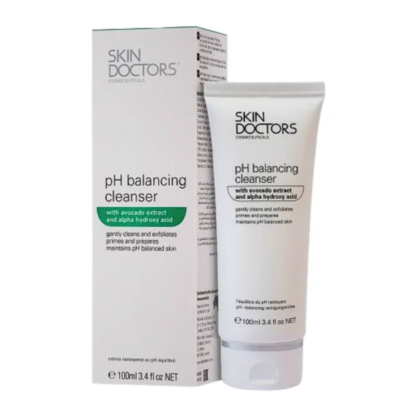 Tube blanc Skin Doctors pH Balancing Cleanser 100 ml et son étui