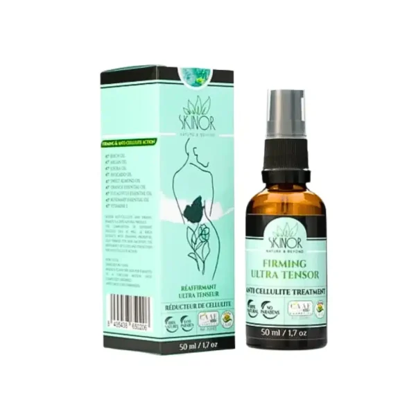 Flacon spray ambré et étui vert Skinor Firming Ultra Tensor 50 ml