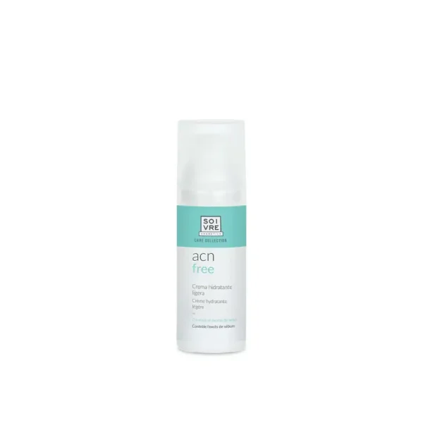 Flacon pompe blanc et turquoise Soivre Acn Free crème hydratante légère