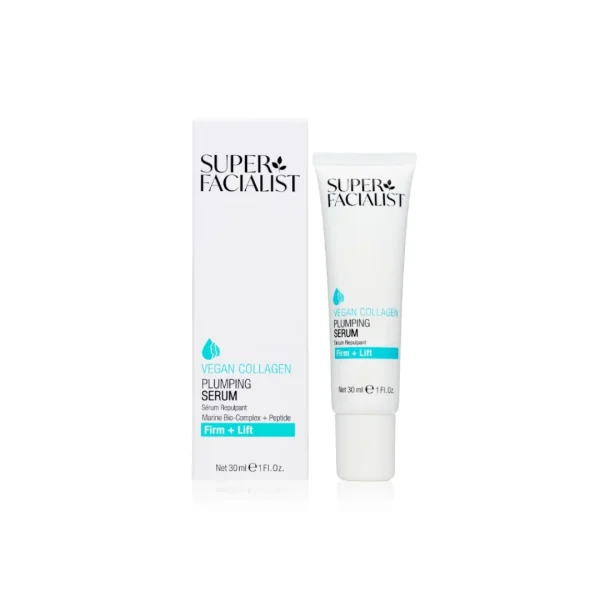 Tube et étui blancs Super Facialist Vegan Collagen Plumping Serum 30 ml