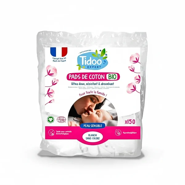 Sachet Tidoo Expert Pads de Coton Bio x150 peau sensible, blanchi sans chlore