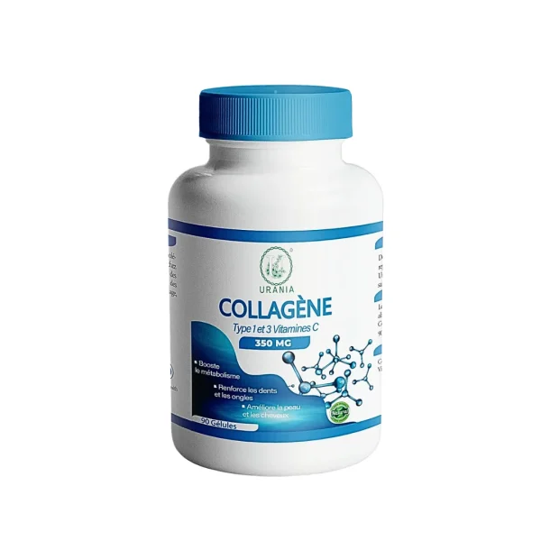 Flacon Urania Collagène type 1 et 3 vitamine C 350 mg bouchon bleu