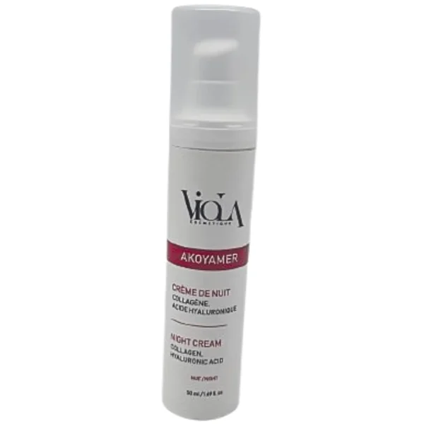Flacon pompe blanc Viola Akoyamer crème de nuit 50 ml bandeau rouge