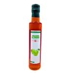 Bouteille en verre vinaigre de pomme, étiquette blanche pommes vertes