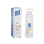 Étui bleu et flacon pompe blanc crème éclat du teint Eye Care