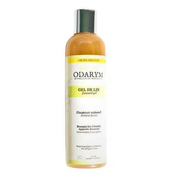 Flacon transparent, gel de lin ambré Odarym fixateur naturel cheveux