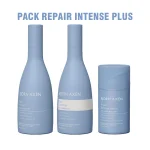 Trois flacons bleus Björn Axén pack Repair shampooing après-shampooing sérum
