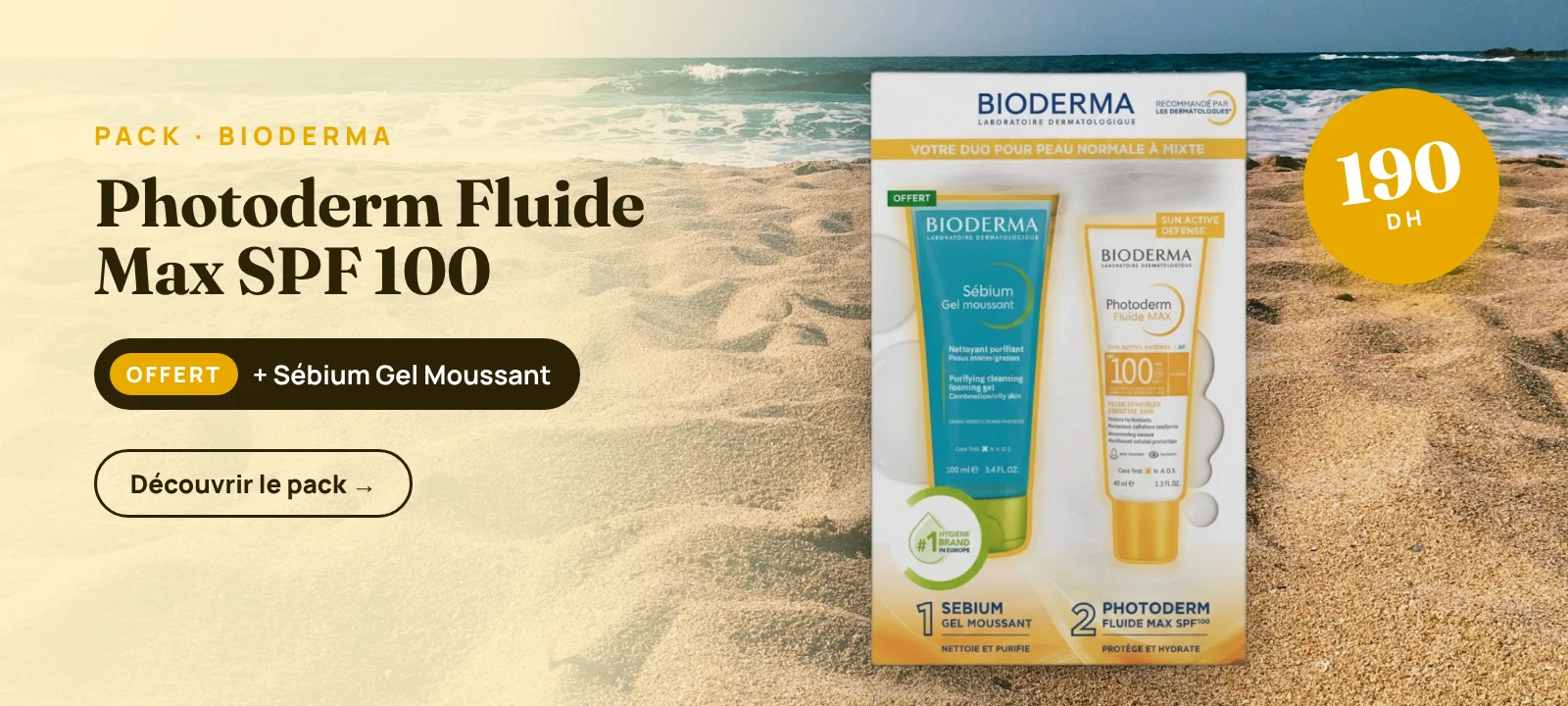 Pack Bioderma Photoderm Fluide Max SPF100 + Sébium gel moussant offert – 190 DH