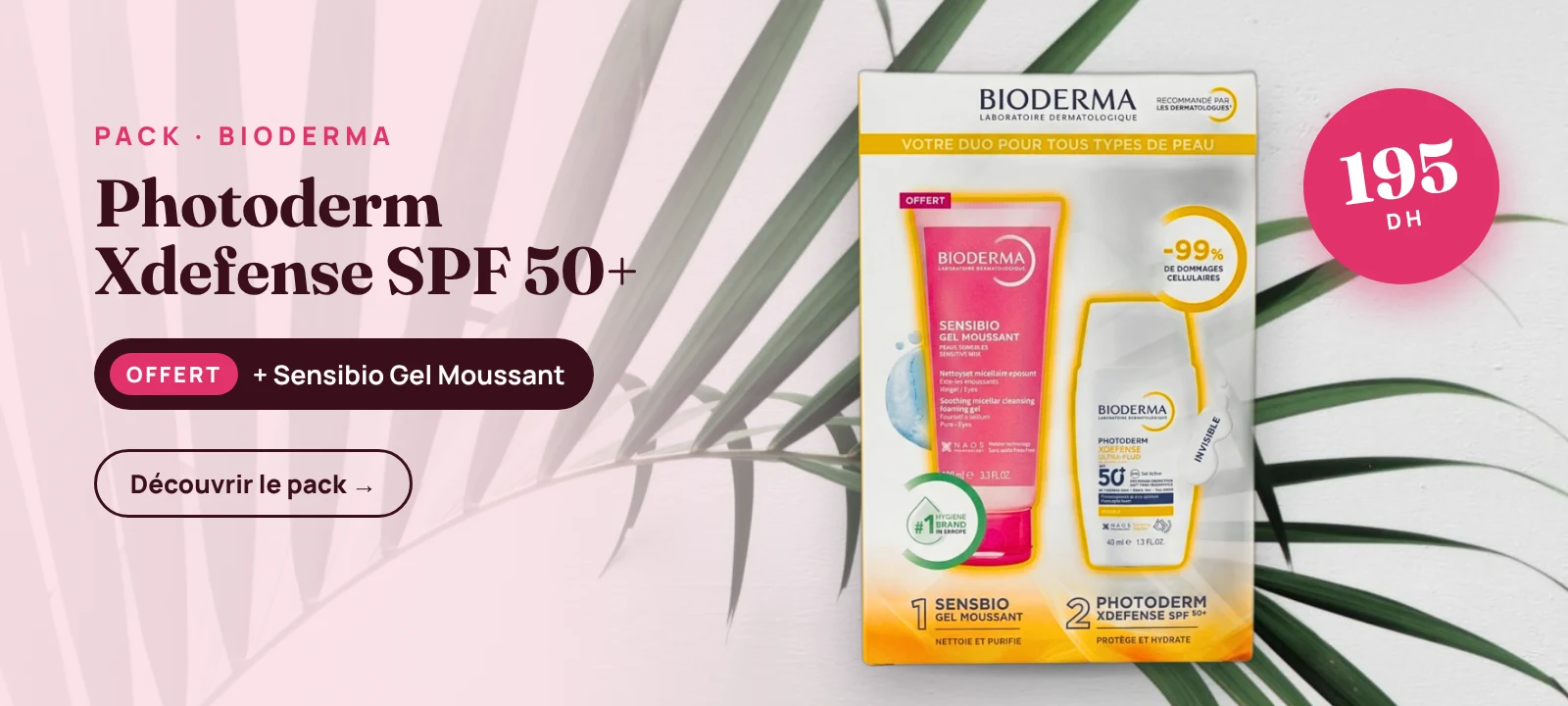 Pack Bioderma Photoderm Xdefense SPF50+ + Sensibio gel moussant offert – 195 DH